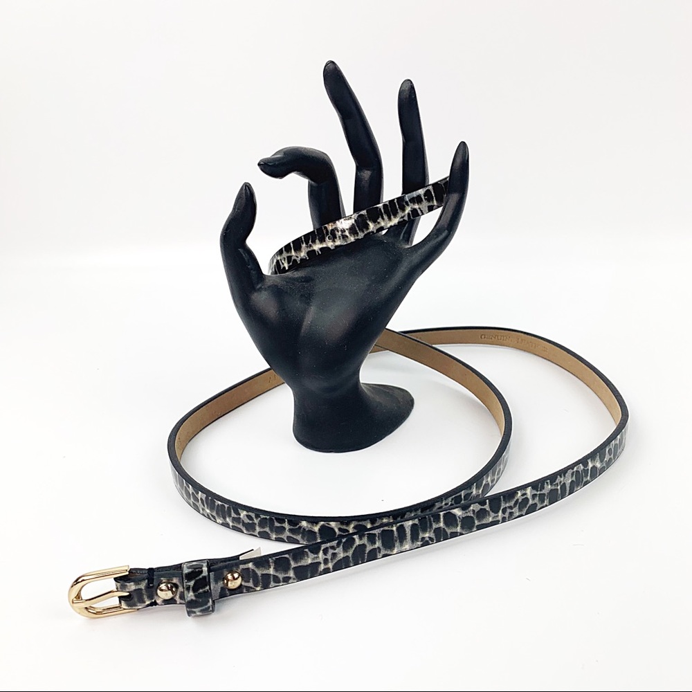 ANN TAYLOR Patent Leather Skinny Belt Snake Print